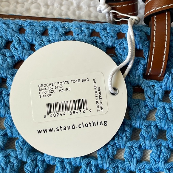 STAUD Crochet Porte Tote Shoulder Bag Casual Beachy In Azure Color One Size - Picture 12 of 15